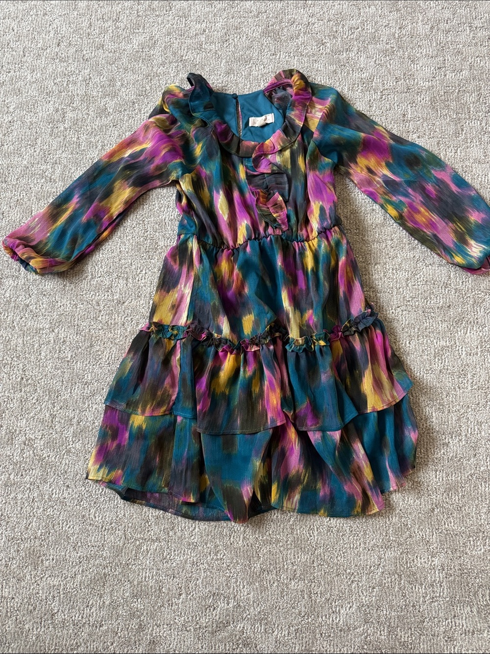 Kids Ruffle Tiered Dress in Teal & Purple - Brand Unspecified